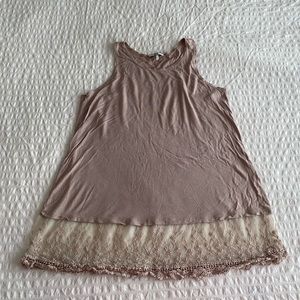 BKE Taupe Racer Back Tank with Lace Trim sz M